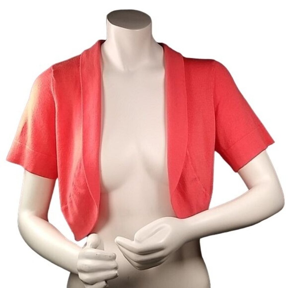 LONDON STYLE WOMENS CORAL BOLERO SHORT CARDIGAN SWEATER SIZE LARGE